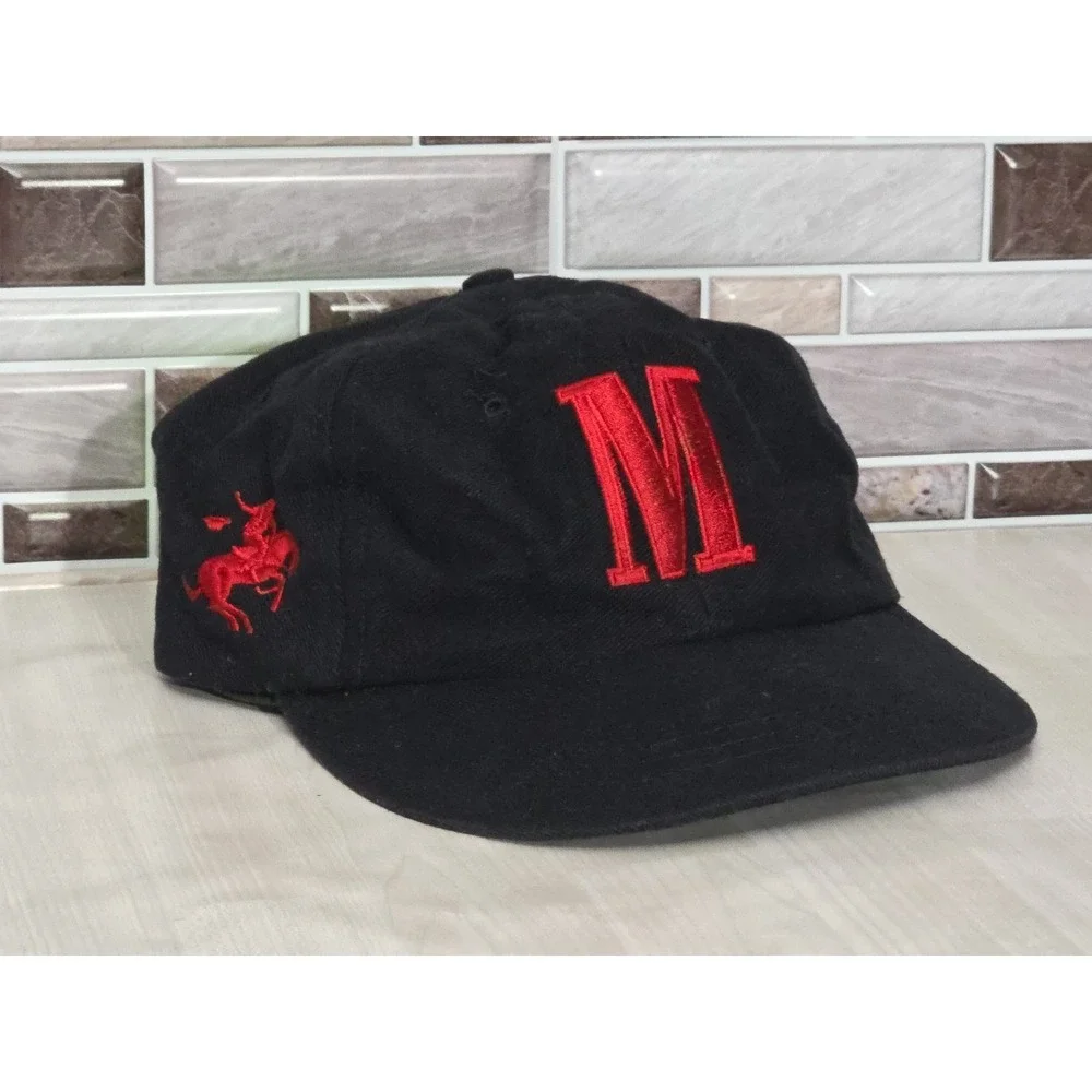 Vintage 90s Black Red Strapback Hat Cowboy Cigarette Brand Men's Ball Cap - Picture 7 of 16